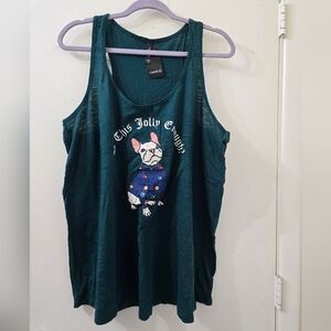 Torrid Teal Tank Top with Bulldog Print